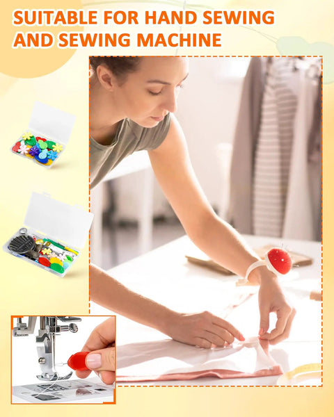 Ultimate 24 Piece Needle Threaders Kit For Hand Sewing Embroidery And Machines With Clear Storage Box Includes 6 Gourd Shaped 6 Thumb Shaped 6 Aluminum Machine Threaders And 6 Petal Shaped Threaders For Easy Threading From FIVEIZERO shown with sewing activities and machine threading demonstration.