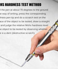 Pro Mohs Hardness Test Kit 4 Pack Dual End Scratch Tester Pens 2 9 Range Stainless Steel With Handy Storage Box For Mineral Gemstone Ceramic Tile Floor Checks And DIY Rock Hound Projects, hand using pen on tile