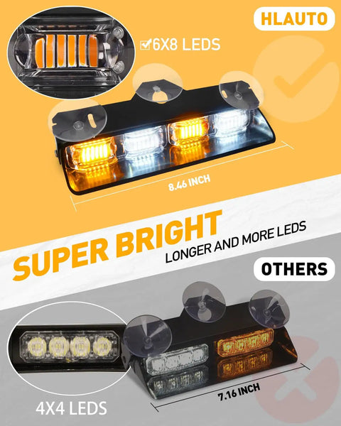 Boss Level Amber White Emergency Dash Strobe Light Bar For Trucks And Construction Vehicles Windshield Visor Mount 48 Led Warning Hazard Flashing Lights Keep Your Fleet Secure On The Road Daily