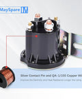 High Output 12V Solenoid Relay Switch Four Terminal DC Contactor With Trombetta Power Seal showing copper wire and contact pins.