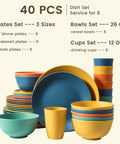 40 Piece Wheat Straw Dinnerware Set For 8 Unbreakable Plates And Bowls Includes 10 Inch Dinner Plates 9 Inch Dessert Plates 6 Inch Kids Plates 26 Oz Bowls 12 Oz Cups Low Maintenance Dishwasher And Microwave Safe Multi displayed in colors