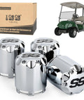Chrome Universal Golf Cart Wheel Center Cap Covers 4 Pack With SS Logo, Heavy Duty Plastic for Yamaha EZGO Club Car