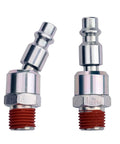 Two Piece Swivel Air Plug One Quarter Inch NPT Male Thread Steel Quick Connect Air Tool Coupler Plug Corrosion Resistant With Pre Applied Sealant To Reduce Hose Twist And Wrist Strain Industrial Grade, silver