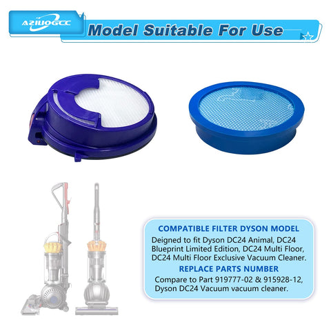 No Fuss Easy Install Vacuum Filter Kit Replacement For DC24 Ball Vacuum Cleaner Including 1 Pre Motor Filter And 1 HEPA Post Filter Plus Cleaning Brush For DC24 Animal And DC24 Multi-Floor Models shown with vacuum