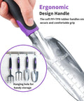 Ergonomic handle of 11 Piece Garden Tool Kit With Aluminum Alloy Hand Tools featuring hanging holes and soft grip