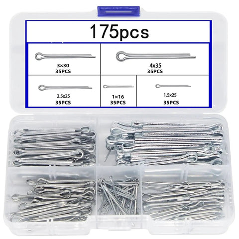 Assorted 175 piece All Purpose Stainless Steel Cotter Pin Kit With Assorted Sizes, 304 Grade Split Pins for trailer hitch use