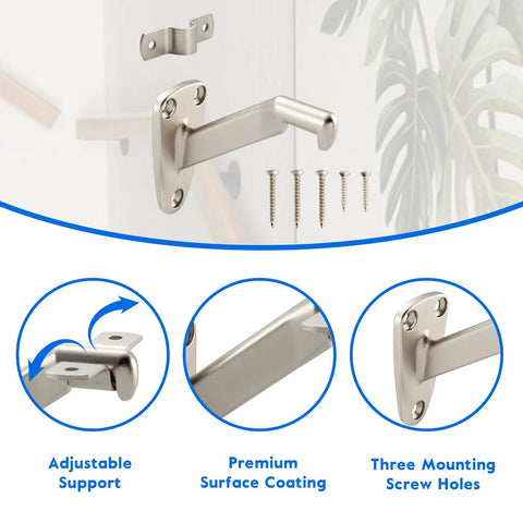 Beefy Heavy Duty Handrail Brackets For Stairs Six Pack with zinc alloy construction and satin nickel finish, screws shown