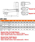Diagram showing dimensions and mounting details for 3.15 Inch Nylon Crank Handle for drill press and milling machines.
