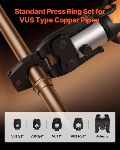 ProPress 5-Piece Pressing Kit with ring set and actuator shown on copper piping