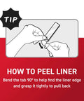 Illustration showing how to peel liner for 15 Lb Large Picture Hanging Strips Eight Strips Four Pairs For Frames Up To 24 X 36 Inches Damage Free Hangers No Tools Needed Works On Smooth Walls White Adhesive Great For Home Wall Decor