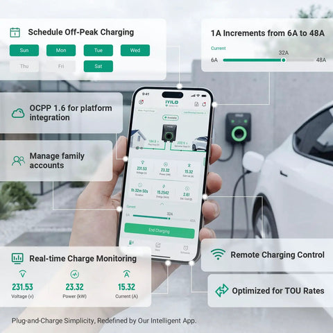 Level 2 EV Charger 48 Amp 11.5kW 240V Home Charging Station, Up to 9x Faster, UL 2594 ETL Energy Star Certified, Adjustable Current 6A to 48A, Hardwired Install With 60A Breaker Required, app control display