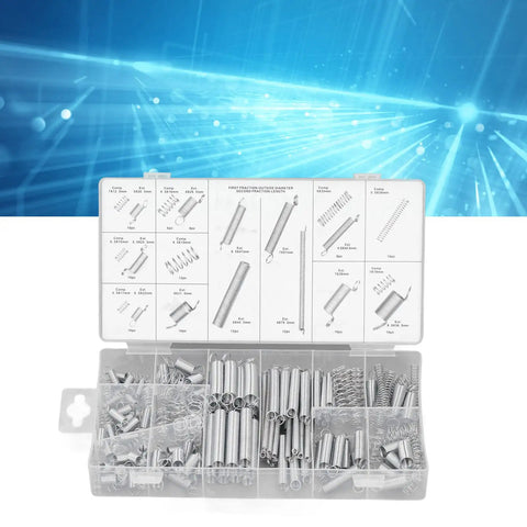 Heavy Duty Galvanized Steel Spring Assortment Kit 200Pcs With Compression And Extension Springs in open case