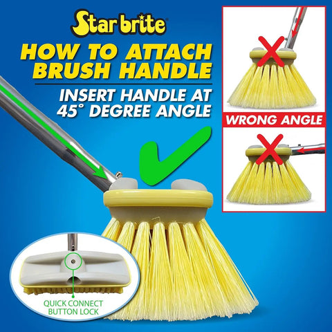 Instructions for attaching handle to Deluxe Telescoping Deck Brush Kit With Extendable Aircraft Grade Aluminum Handle.