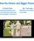 Smartphone display showing 2K HDR Wireless Doorbell Camera view, highlighting 160 degree field for detecting visitors and packages.