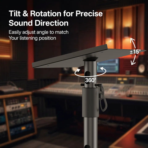 2 Pack Desk Clamp Studio Monitor Stands with Adjustable Tilt and Swivel Mounts for Desktop Speakers, height adjustable