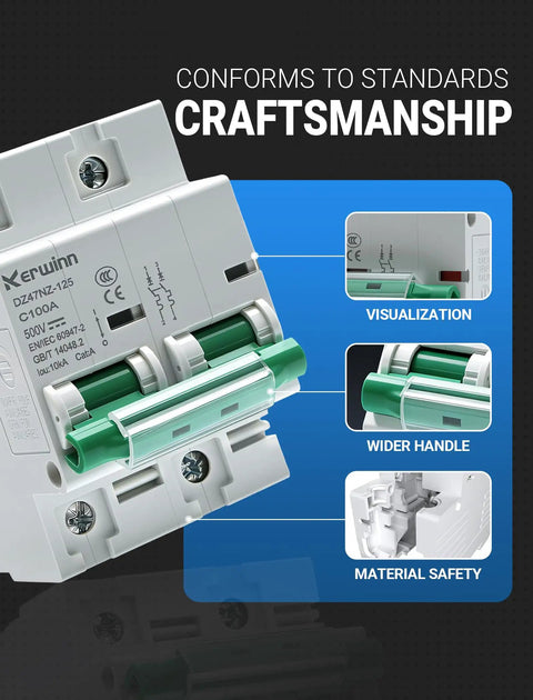 Non Polar DC Circuit Breaker 500V 2 Pole 125A DZ47NZ 125 2P DIN Rail Mount for Marine Power Systems and Solar PV Setups