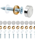 Straight Up Premium Stainless Steel Decorative Screw Covers Smooth Brushed Finish 16 Mm Hidden Mirror Screws Rust Proof Concealed Fasteners Walls And Furniture 10 Pack assembled with screws and washers.