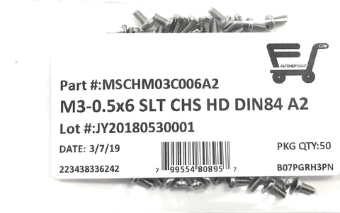 Pro Grade M3X6 Stainless Steel Slotted Cheese Head Machine Screws Built Tough As Nails With A2-70 Alloy Din84 Certified Smooth Finish secured in bags.