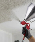 User operating Pro Level Air Spray Gun Kit with smooth atomization for texture rollout on a ceiling.