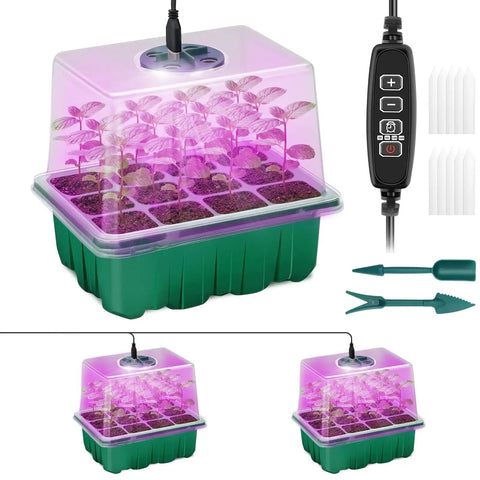 Seed Starter Tray With Full Spectrum Plant Lights For Seed Starting, 2 Pack Grow Light Kit with humidity domes and tools