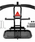 Rear Seat Golf Cart Bag Holder With Foldable Rack And Safety Grab Bar Up To 8 Inches Easy No Drill Install Compatible With EZGO Club Car Yamaha Keeps Bags Secure And From Sliding On Bumpy Rides, includes installation tools.
