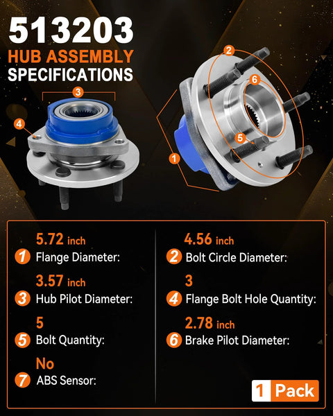 Front Wheel Bearing Hub Assembly 5 Lug Non ABS That Fits Chevy Venture Monte Carlo Impala Buick Lacrosse with specifications