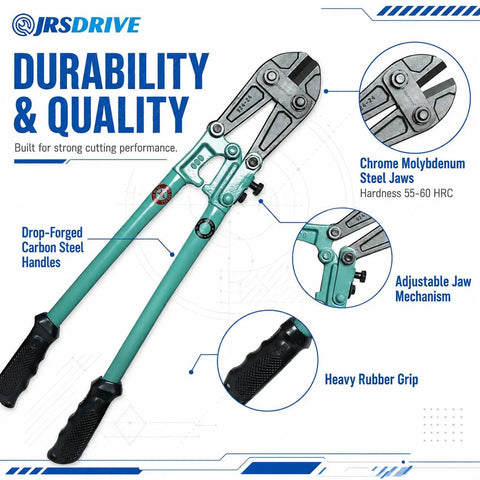 Beast 24 Inch Bolt Cutter With 600mm Handles, Chrome Molybdenum Steel Blades, Heavy Duty Cutters With Soft Rubber Grips For Snapping Padlocks, Chains, Wires, Bolts, Screws, Rivets Rugged Black And Green Tool, adjustable jaws