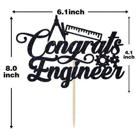 Engineer Graduation Cake Topper For Class Of 2026, Future Engineer Celebration Decor, So Proud Of You Party Decor, Black Glitter Cardstock, Durable Premium Craft, Engineering Grad Cake Decoration