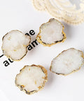 Geode Crystal Cabinet Knobs 4 Pack With Dope Gold Plated Gemstone Drawer Pulls For Kitchen Cabinets Dressers And Home Office Decor White Geode Style Easy Install