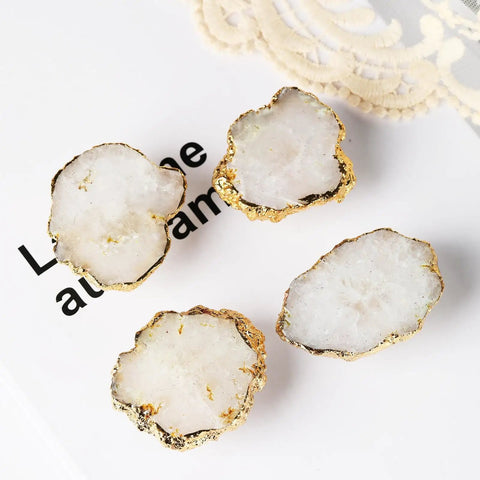Geode Crystal Cabinet Knobs 4 Pack With Dope Gold Plated Gemstone Drawer Pulls For Kitchen Cabinets Dressers And Home Office Decor White Geode Style Easy Install