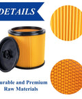 Two Pack Standard Cartridge Filter And Retainer Kit For 5 To 20 Gallon Wet Dry Vacuums Compatible With Vacmaster VCFS And Hart Shop Vacs Universal Fit Across Most 5 To 20 Gallon Vacuums showing detailed yellow pleated filter and black retainer cap