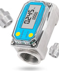 1 Inch and Three Quarter Inch Turbine Flow Meter Stainless Steel Digital Liquid Flowmeter with NPT Adapters for Water Diesel Kerosene Gasoline