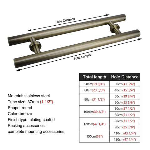 Modern Round Sliding Barn Door Handle For Glass And Wood Doors, Sturdy Bronze Finish, 60cm Or 100cm By 70cm