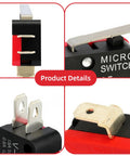 Beefy Long Lever Micro Limit Switch SPDT 1NO 1NC V-153-1C25 momentary, close-up of terminals and switch details for machinery