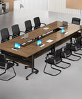 Smooth Rolling Folding Conference Table With Heavy Duty Casters Quick Collapsible Meeting Desk For Corporate Training arranged for group use.