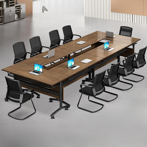 Smooth Rolling Folding Conference Table With Heavy Duty Casters Quick Collapsible Meeting Desk For Corporate Training arranged for group use.