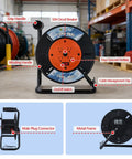 Heavy Duty Retractable Extension Cord Reel Open Cord Roller For 12/3 14/3 And 16/3 Gauge, Portable Cord Storage System in workshop