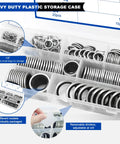 245 Pieces SAE Bonded Sealing Washers Set 7 Sizes NBR Rubber Gaskets Zinc Plated Steel storage case in close-up view