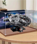 Dustproof Acrylic Display Box For Lego 75375 Airship Model, Clear See Through Display Case With Wooden Base, on table