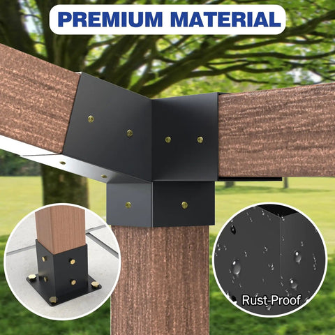 Beefed Up Three Way 15 Degree Slanted Roof Pergola Bracket Set For Backyard Gazebo Powder Coated Wall Mount Brackets Fit 4x4 Posts Actual 3.5x3.5 Hardware Kit Six Pieces Black