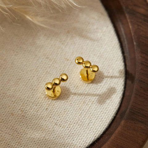 Flat Back Beaded Bar Earrings For Women, Hypoallergenic 925 Sterling Silver With 18K Gold Plating, screw-back stud earrings on fabric