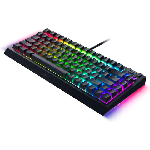 Slick Compact 75 Percent Mechanical Gaming Keyboard With Hot Swap Sockets Crisp Orange Tactile Switches Dope Chroma RGB Lighting in black.