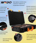 WEDO impact-resistant tool case with automatic waterproof vent, reinforced handle, anti-skid design, holds 13-piece tool set