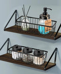 Farmhouse Metal Wire Bathroom Storage Organizer Baskets Two Pack Space Saving Declutter For Cabinets Shelves Closets Vanity