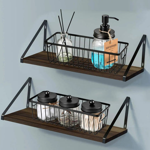 Farmhouse Metal Wire Bathroom Storage Organizer Baskets Two Pack Space Saving Declutter For Cabinets Shelves Closets Vanity