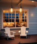 Super Lit Battery Operated Hanging Chandelier Crafted From Twisted Copper And Glowing Gold Beads 5By6 Inch Pendant Lamp for an outdoor patio setting.