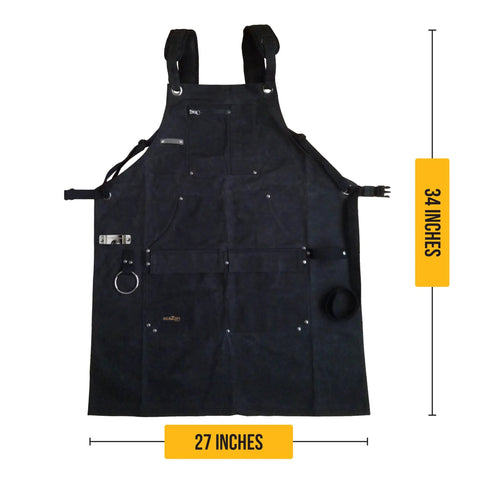 Waxed Canvas Welding Apron With Kevlar Thread - Built Tough For Heat And Chemical Resistance, Fully Adjustable, 27x34 Inches