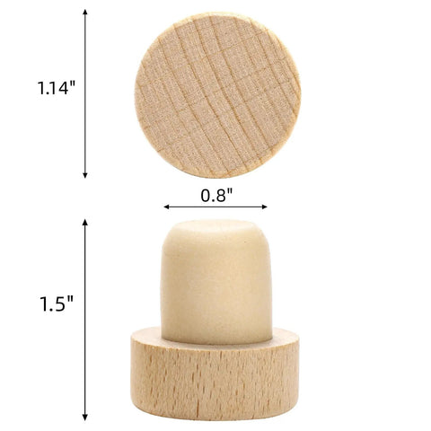 Dimensions of T-shaped wine cork reusable cork plugs, wooden top, and rubber core for sealing bottles, 60 Pieces T Shaped Wine Corks.
