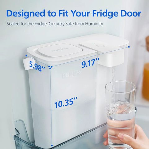 Slim Fridge Door Water Filter Pitcher With Rechargeable Electric Dispenser Plus Filter, 12 Cup Capacity in fridge door