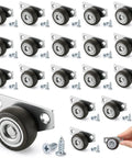 Twenty Pack Small Side Mount Caster Wheels With Silent Smooth Rolling Motion For Drawer Cabinet Upgrades. Includes Forty Value Packed Mounting Screws.